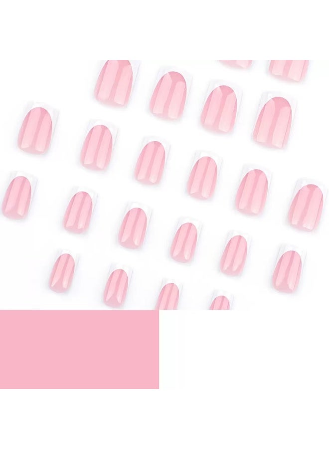 مملكة الأظافر 32 قطعة أظافر صناعية لاصقة، أظافر صناعية فرنسية مربعة قصيرة بلون نيود، تخلق بشكل مثالي تأثير فن أظافر عصري. أظافر أكريليك صناعية مع طقم غراء. هدايا لفن الأظافر المصنوعة يدويًا للنساء. - Image 2